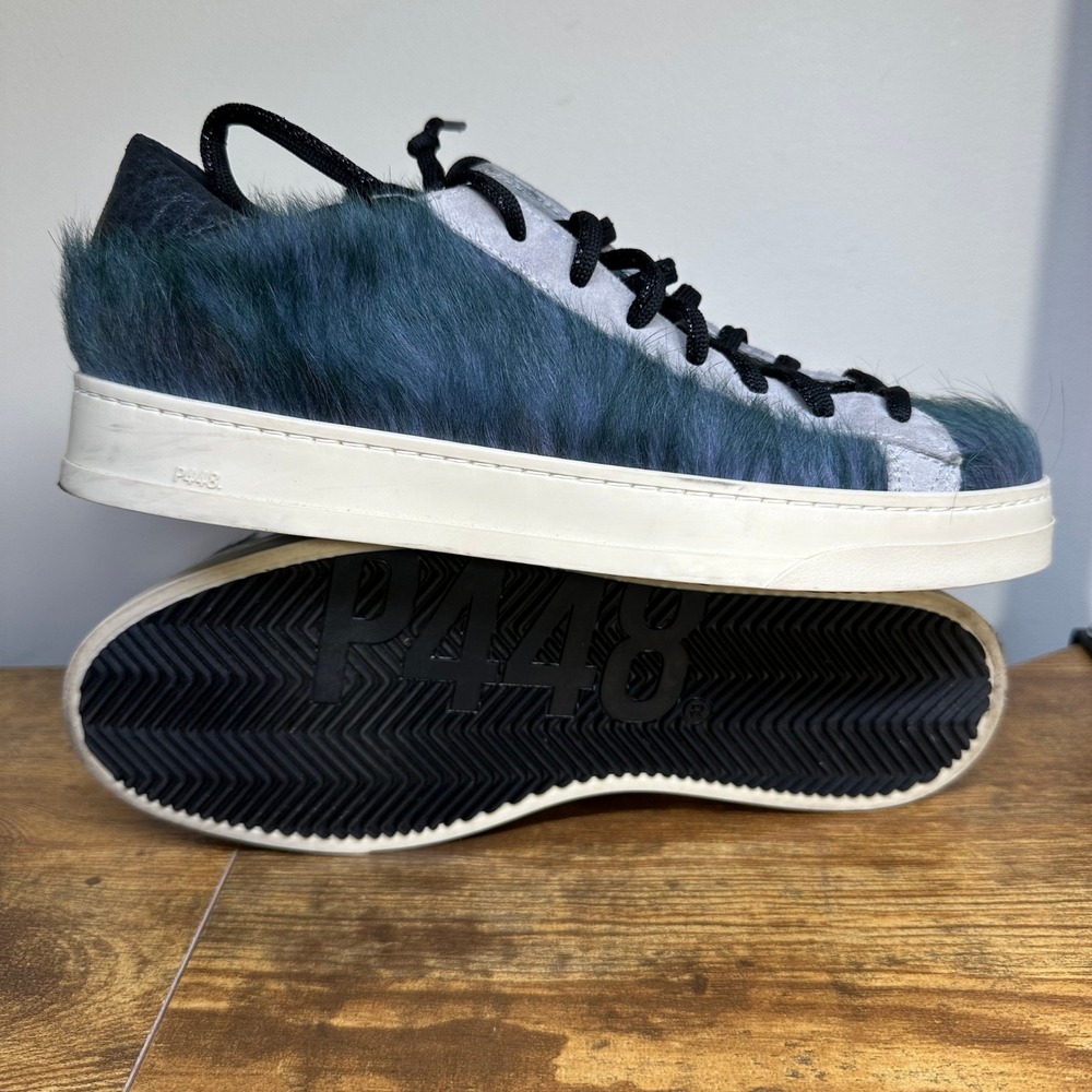 P448 John Teal Faux Fur Suede Low Top Sneakers Made in Italy